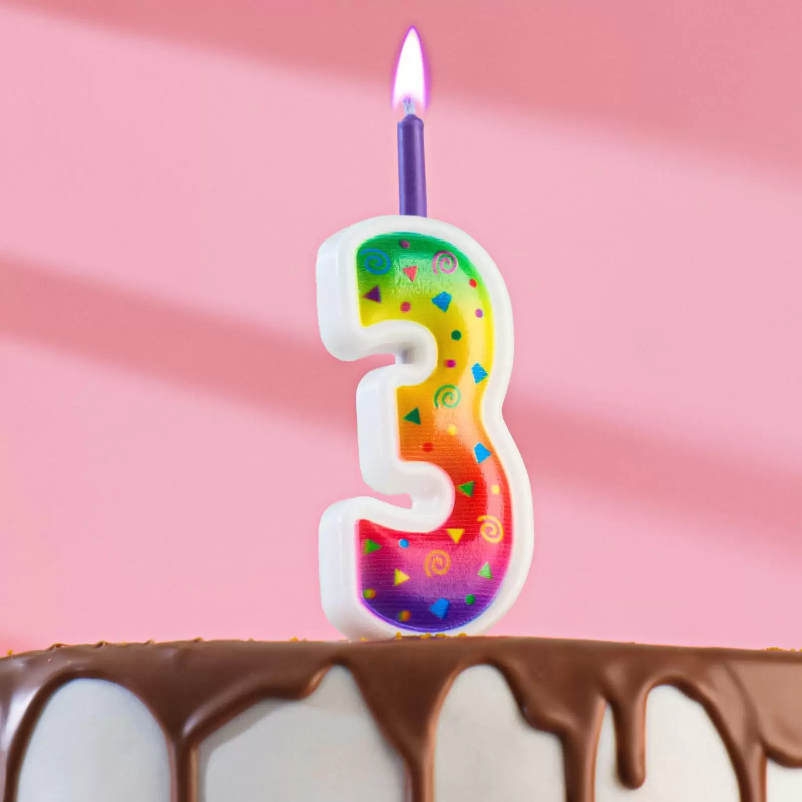 Свеча Цифра 3, Цветное пламя, 12 см, 1 шт.