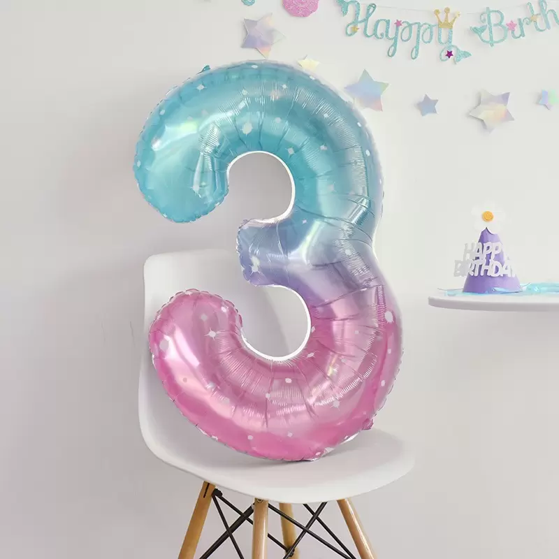 Шар с гелием (34''/86 см) Цифра, 3 Нежные искры, Цвет Розовый, Градиент