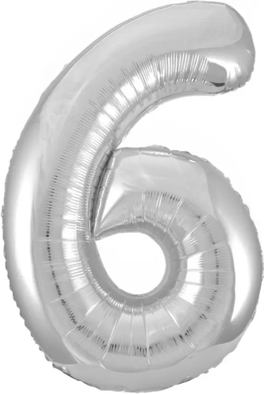 Шар с гелием (34"/86 см) Цифра, 6, Серебро