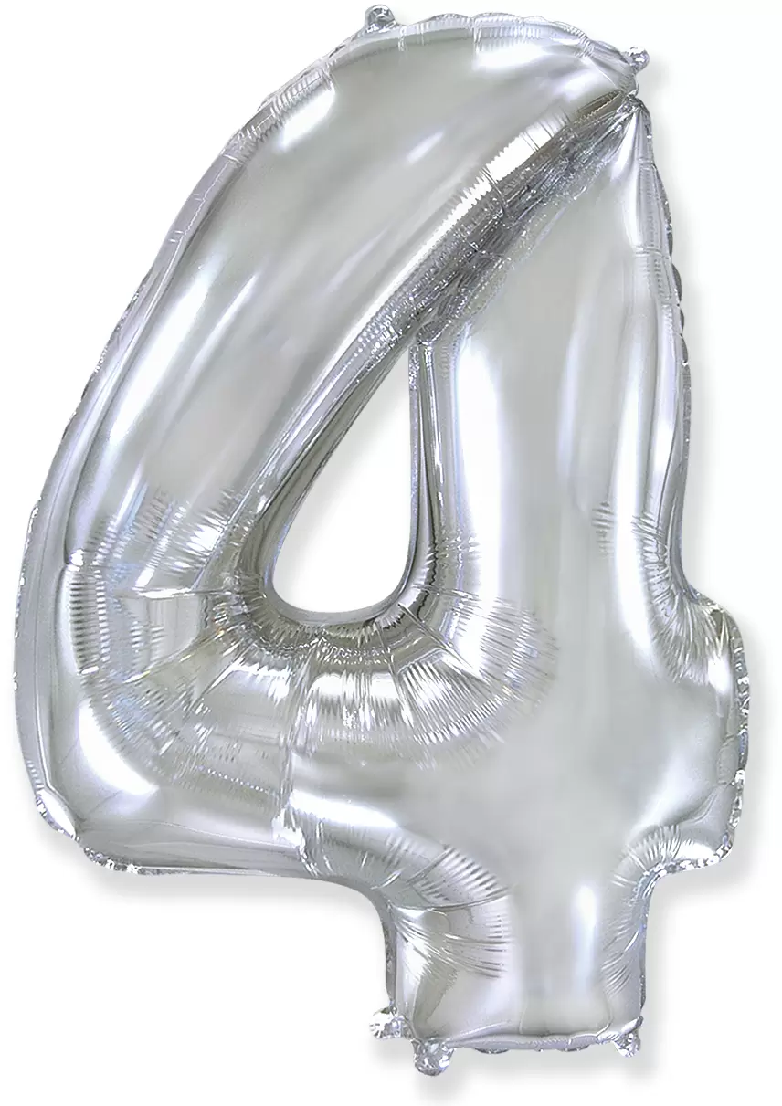 Шар с гелием (40"/102 см) Цифра, 4, Серебро