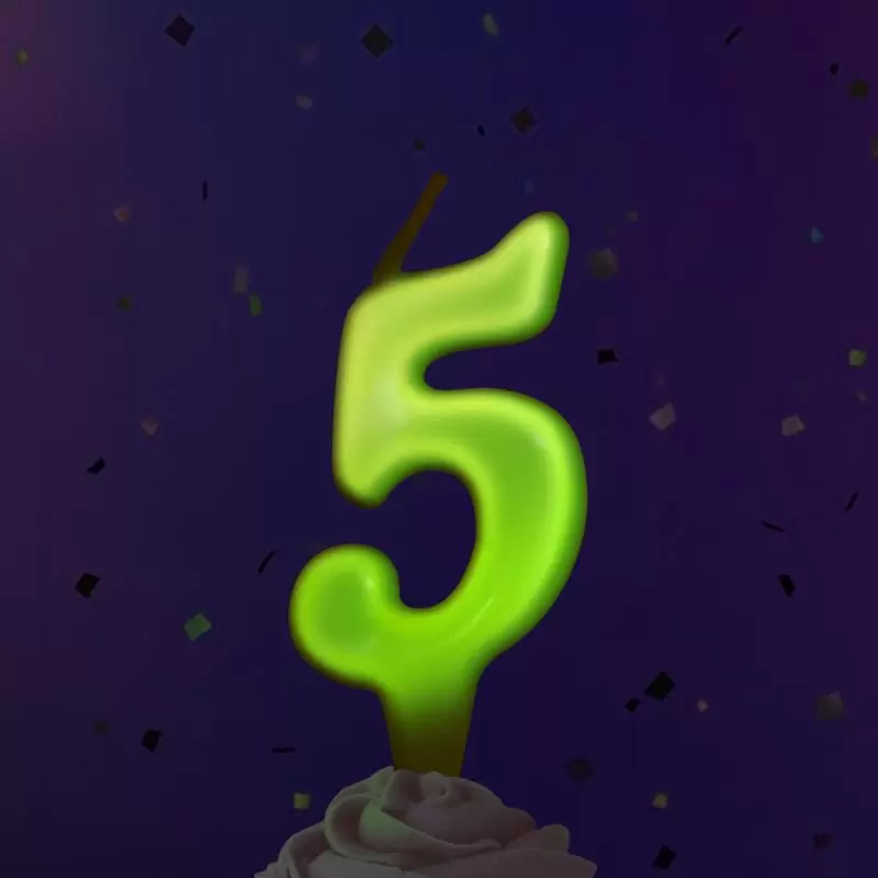 Свеча Цифра, 5 Люминесцентная, Флуор, 8 см, 1 шт.