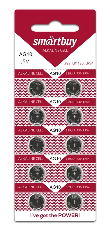 Батарейки Smartbuy AG10 (LR54, G10, LR1130) 10BL Alkaline Cell