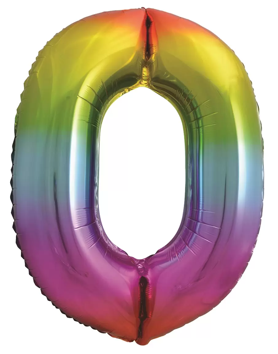 Шар с гелием (34"/86 см) Цифра, 0, Яркая радуга, Градиент