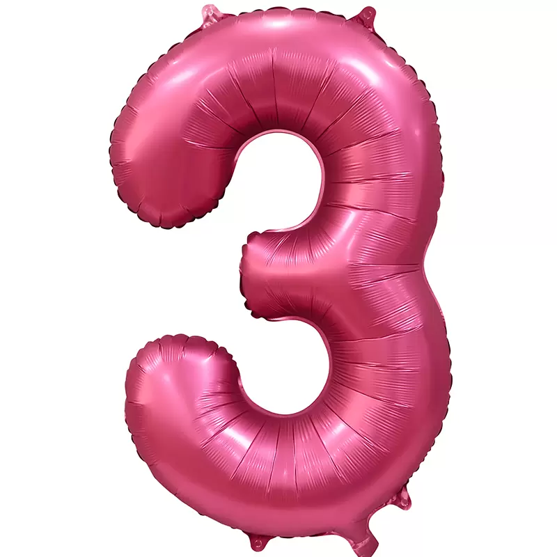 Шар с гелием (34''/86 см) Цифра, 3, Цвет Бордовый, Сатин
