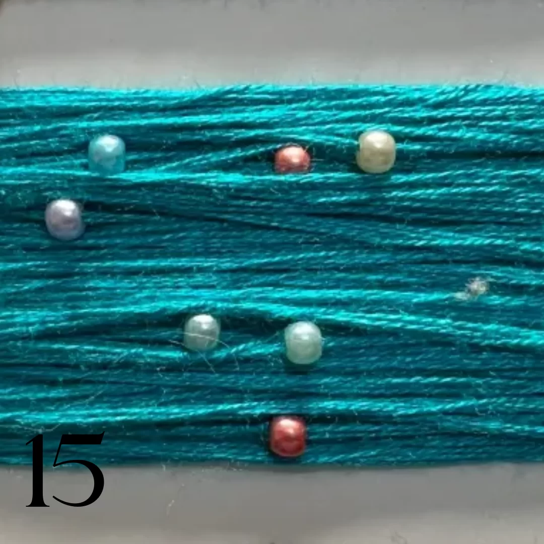 Бусины на хлопке, Цвет 15, Бирюзовый
