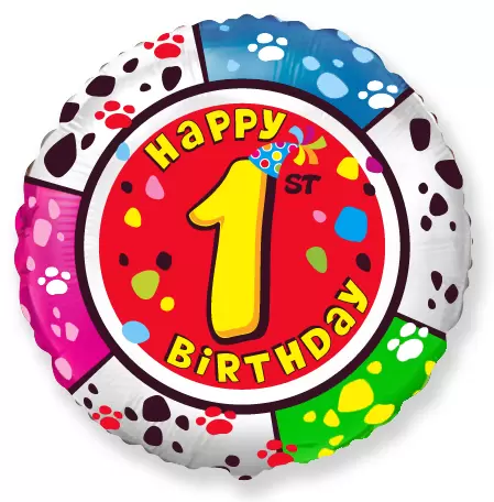 Шар с гелием (18''/46 см) Круг, 1 Цифра, Happy Birthday