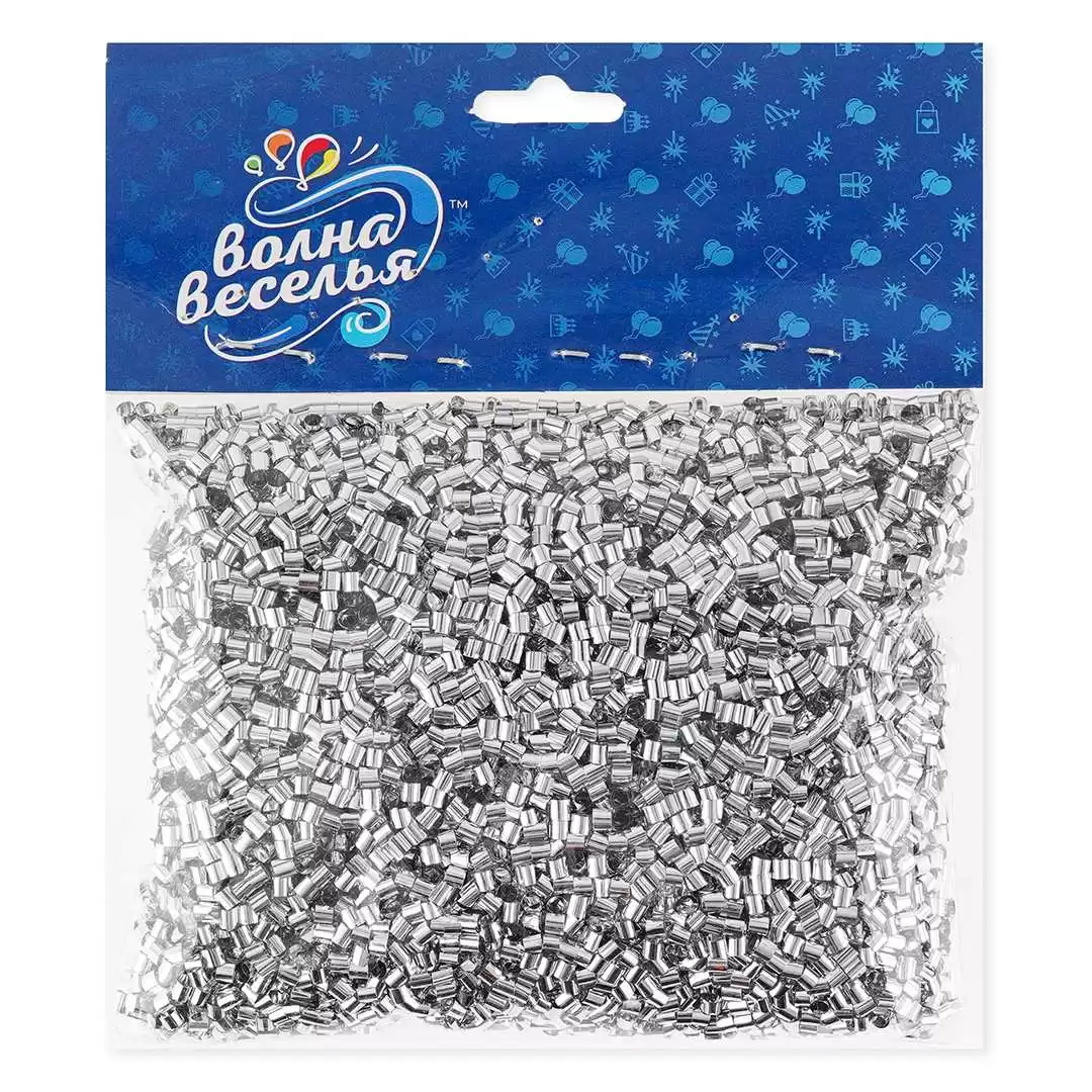 Конфетти фольга Цилиндры, Серебро, Металлик, 0,2 см, 20 г.