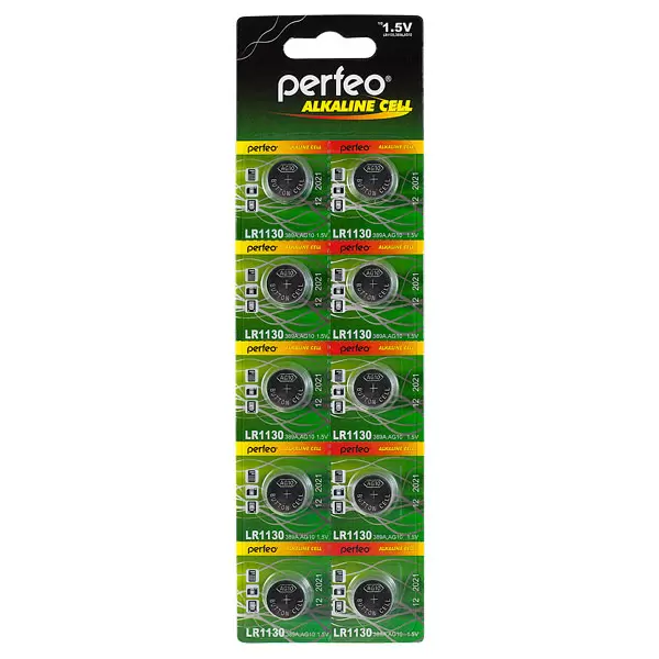 Батарейки Perfeo AG10 (LR54, G10, LR1130) 10BL Alkaline Cell (уп. 100 шт.)