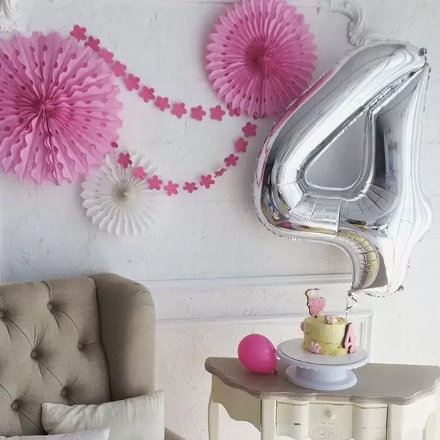 Шар с гелием (40"/102 см) Цифра, 4, Серебро